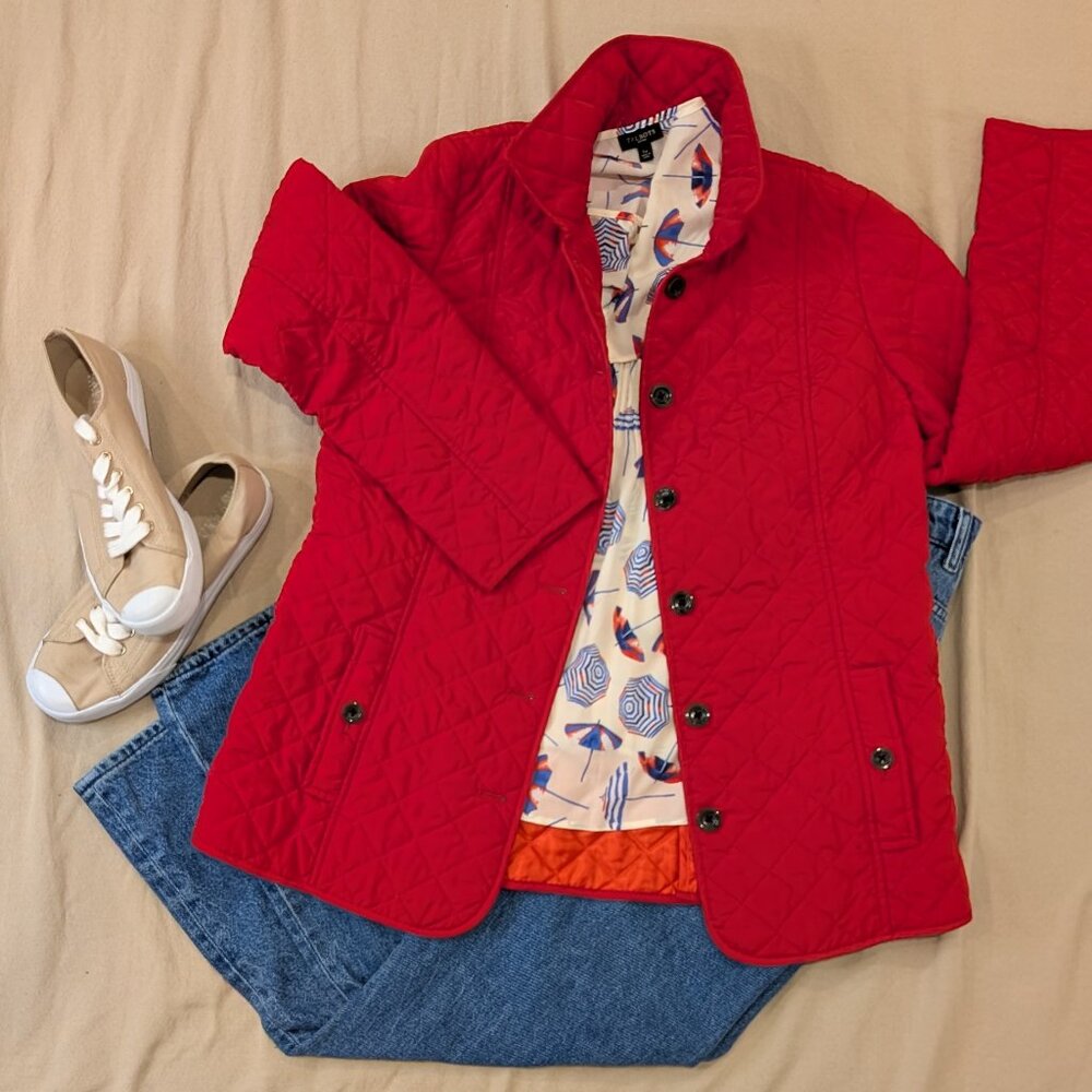 J. Jill Heritage Diamond Quilted Jacket Coat Red - Women sz S